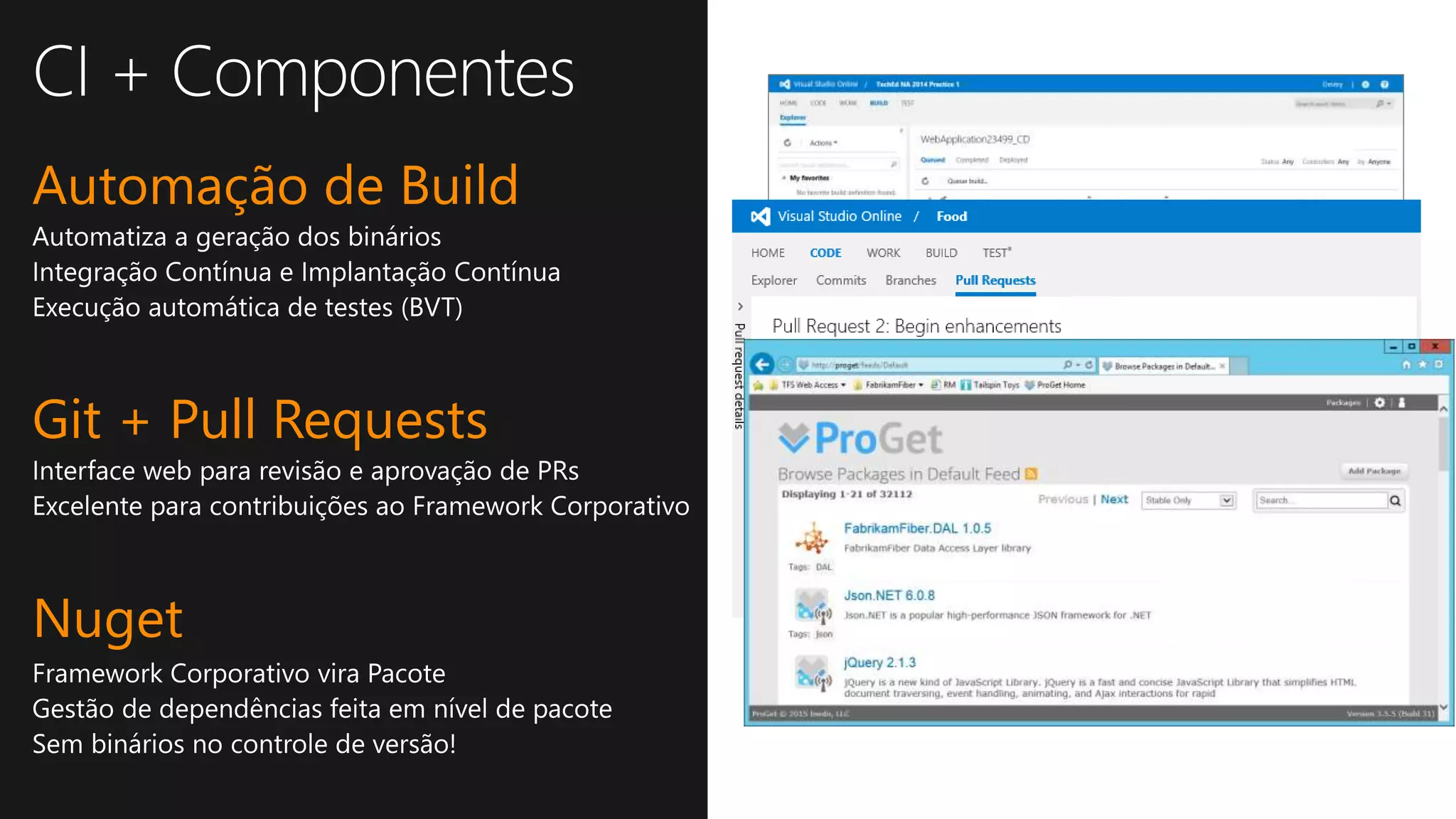 Automação de Build
Git + Pull Requests
Nuget
 
