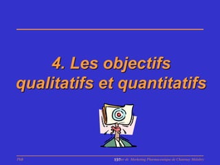 4. Les objectifs
qualitatifs et quantitatifs



PhB          Master de Marketing Pharmaceutique de Chatenay Malabry
             137
 