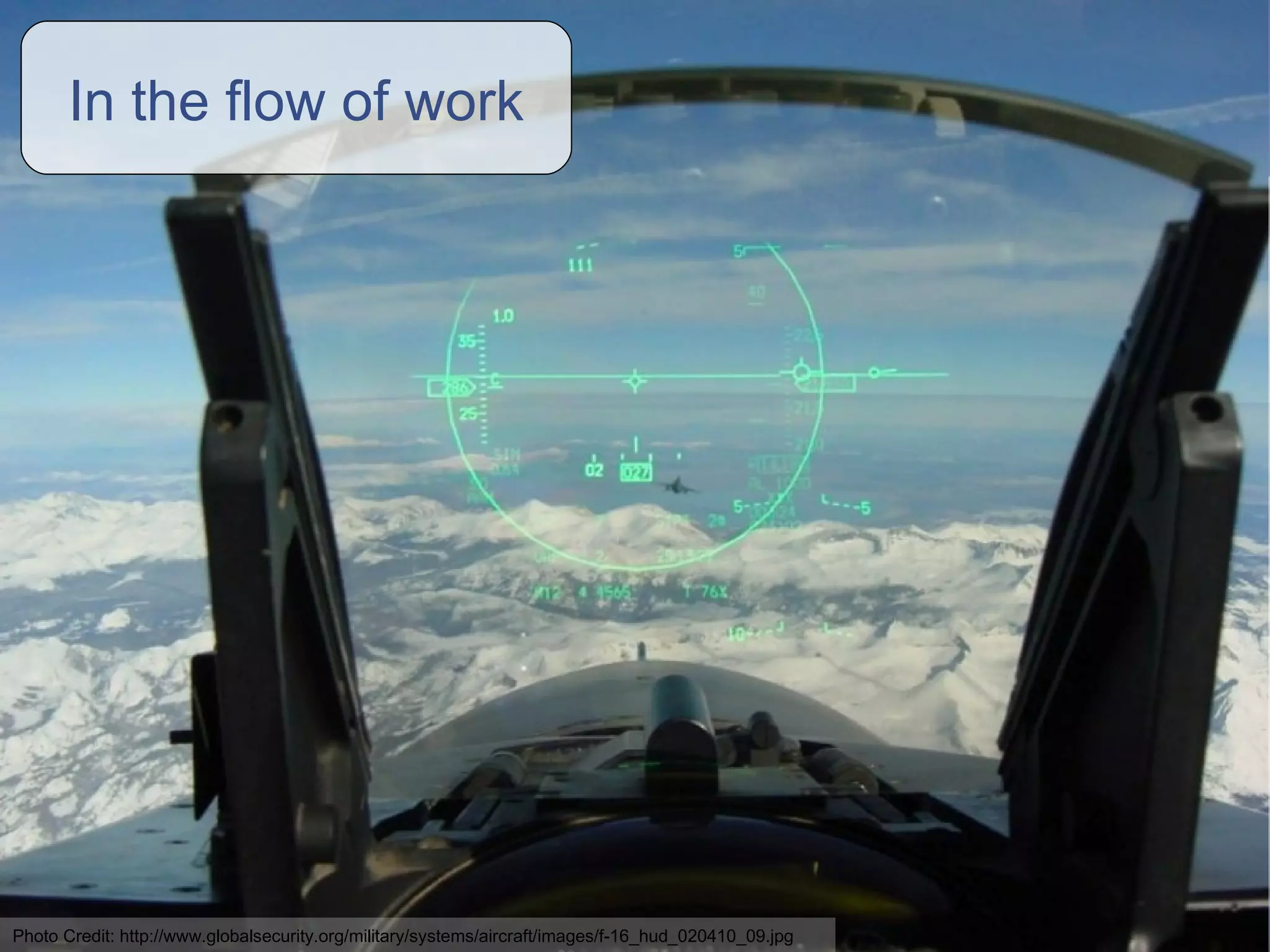 In the flow of work Photo Credit: http://www.globalsecurity.org/military/systems/aircraft/images/f-16_hud_020410_09.jpg 