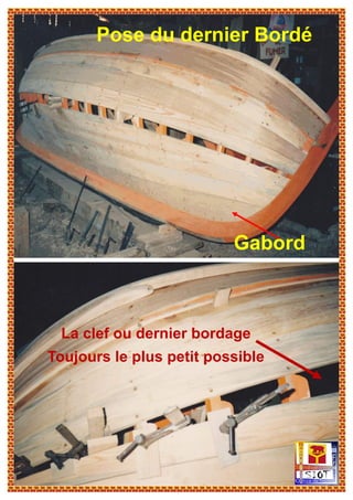 Pose du dernier Bordé
Gabord
La clef ou dernier bordage
Toujours le plus petit possible
 
