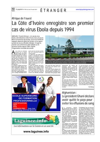 le populaire N°784 du lundi 16 août 2021 www.lepopulaireguinee.com
É T R A N G E R
10
Afrique de l’ouest
La Côte d'Ivoire ...
