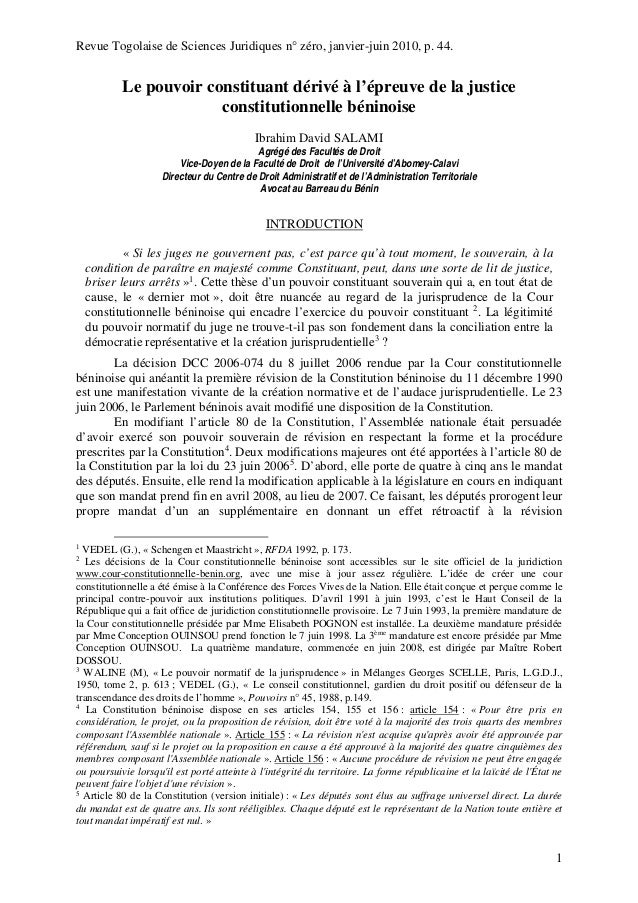 Le Pouvoir Constituant Derive A L Epreuve De La Justice Constitutionn