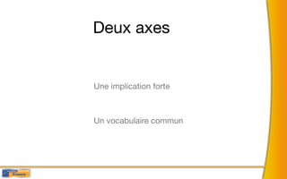 Deux axes


Une implication forte



Un vocabulaire commun
 