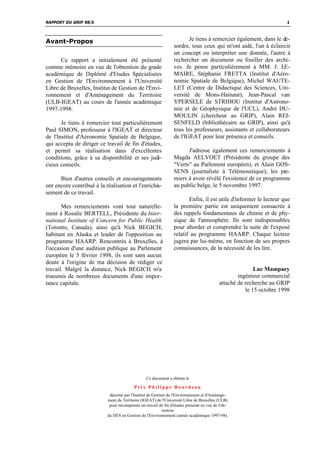 RAPPORT DU GRIP 98/5 1
Avant-Propos
Ce rapport a initialement été présenté
comme mémoire en vue de l'obtention du grade
ac...
