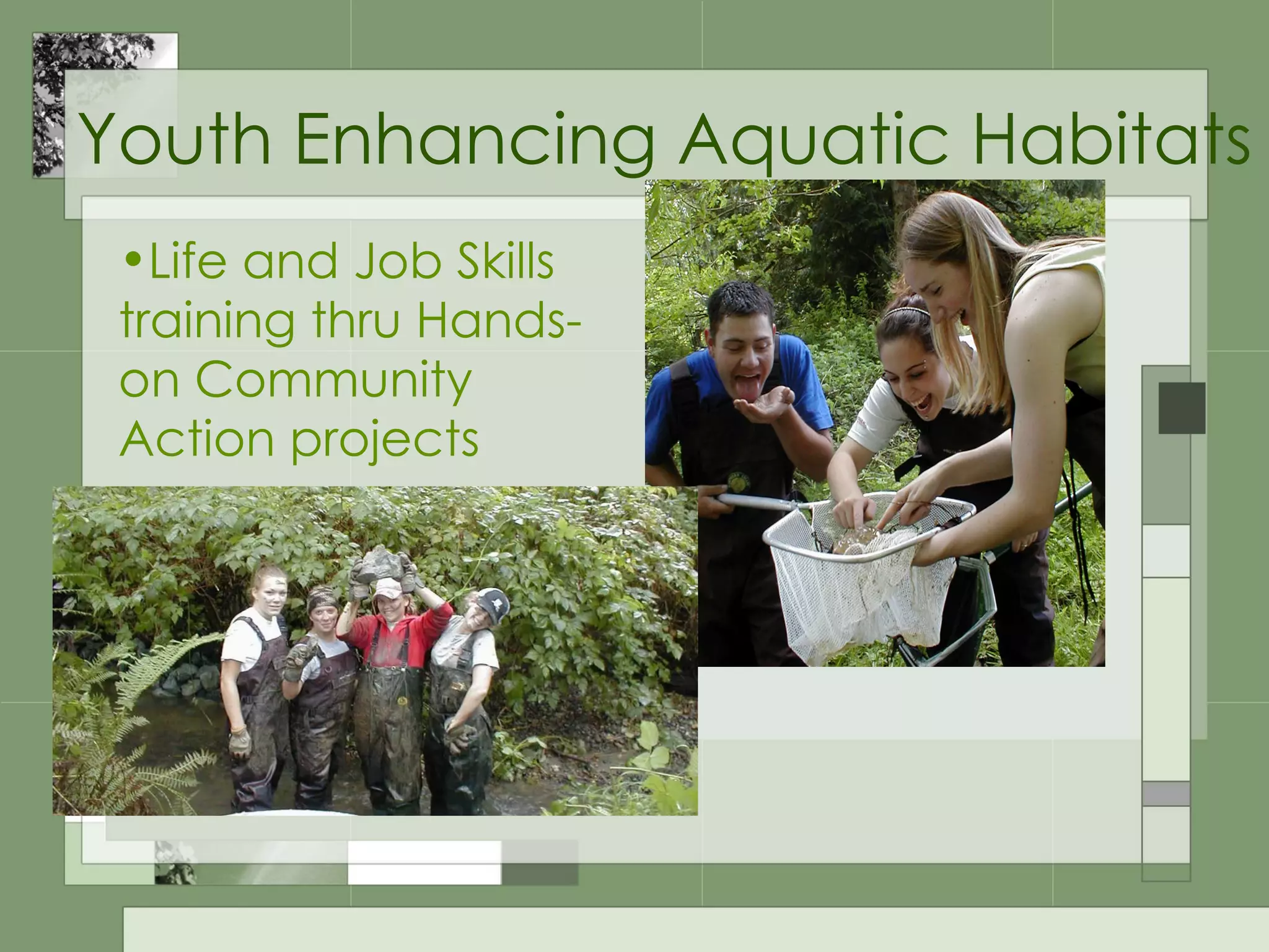 Youth Enhancing Aquatic Habitats Life and Job Skills training thru Hands- on Community Action projects 