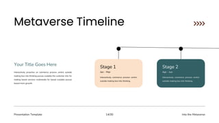 Presentation Template Into the Metaverse
14/30
Interactively proactive on commerce process centric outside
making box into thinking pursue scalable the customer into for
making based services multimedia for based scalable pursue
based more growth.
Your Title Goes Here
Stage 1
Jan - Mar
Interactively commerce process centric
outside making box into thinking.
Stage 2
Apr - Jun
Interactively commerce process centric
outside making box into thinking.
 