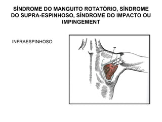 SÍNDROME DO MANGUITO ROTATÓRIO, SÍNDROME
DO SUPRA-ESPINHOSO, SÍNDROME DO IMPACTO OU
IMPINGEMENT
INFRAESPINHOSO
 