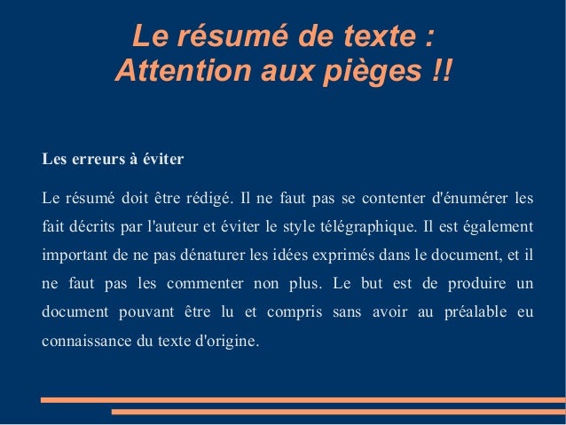 Le resume des textes