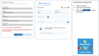 PROCESSING TRANSACTION
button
1. Click to proceed
2. Input your card details
1. Click the
to proceed
2
1
1
2
 