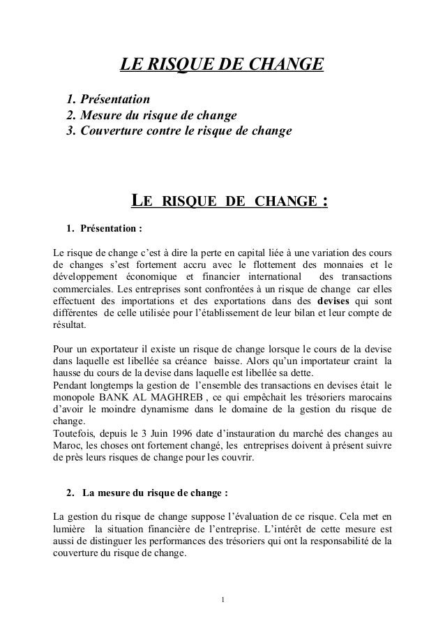Le marché des changes regroupe les ensembles des échanges des devises, au comptant ou à termes sur toutes les places internationales. Il s'établit un prix, le taux de change (ou cours de change) -> résultat O par rapport à la D. Norme ISO nom des devises: 3 lettres CBP/ USD/ CHF/ EUR/ CAD/ AUD/ JPY/ CNY (yuan chinois).