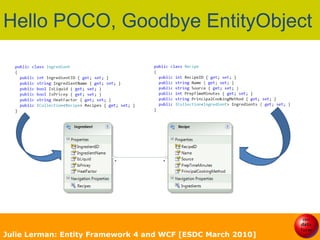 Hello POCO, Goodbye EntityObjectJulie Lerman: Entity Framework 4 and WCF [ESDC March 2010]