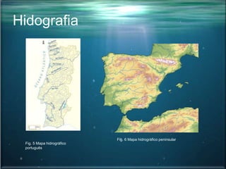 Hidografia
Fig. 5 Mapa hidrográfico
português
Fig. 6 Mapa hidrográfico peninsular
 