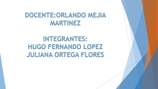 DOCENTE:ORLANDO MEJIA
MARTINEZ
INTEGRANTES:
HUGO FERNANDO LOPEZ
JULIANA ORTEGA FLORES
 