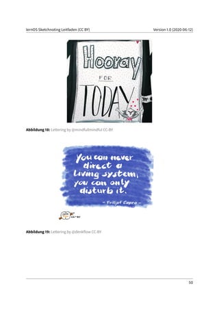 lernOS Sketchnoting Leitfaden (CC BY) Version 1.0 (2020-06-12)
Abbildung 18: Lettering by @mindfullmindful CC-BY
Abbildung 19: Lettering by @denkflow CC-BY
50
 