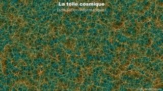 La toile cosmique
(simulation informatique)
Crédit : Tomoaki Ishiyama
 