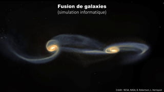 Crédit : NCSA, NASA, B. Robertson, L. Hernquist
Fusion de galaxies
(simulation informatique)
 