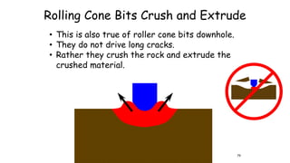 Rolling Cone Bits Crush and Extrude
• This is also true of roller cone bits downhole.
• They do not drive long cracks.
• Rather they crush the rock and extrude the
crushed material.
82
79
 
