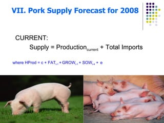CURRENT:  Supply = Production current  + Total Imports where HProd = c + FAT t-1  +   GROW t-1  + SOW t-4  +  e VII. Pork Supply Forecast for 2008 