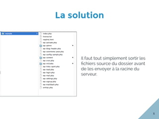 La solution
5
Il faut tout simplement sortir les
ﬁchiers source du dossier avant
de les envoyer à la racine du
serveur.
 