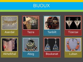 BIJOUX
Aserdal Tazra Tanbilt Tizerzai
Akhelkhal Abzg Boukanat Luban
 