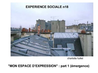 "MON ESPACE D’EXPRESSION" : part 1 (émergence) charlotte fuillet EXPERIENCE SOCIALE n18 