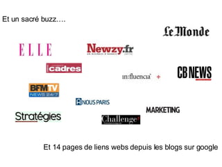 Et 14 pages de liens webs depuis les blogs sur google Et un sacré buzz…. 