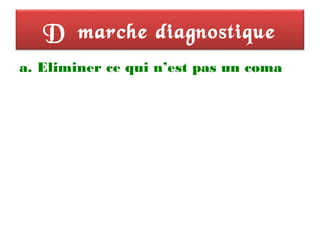 Démarche diagnostique
a. Eliminer ce qui n’est pas un coma
 