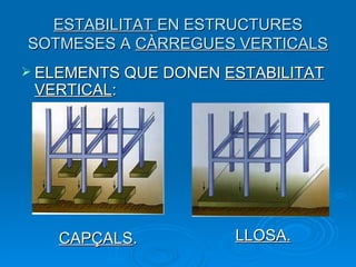 ELEMENTS QUE DONEN  ESTABILITAT VERTICAL : ESTABILITAT  EN ESTRUCTURES SOTMESES A  CÀRREGUES VERTICALS CAPÇALS . LLOSA. 