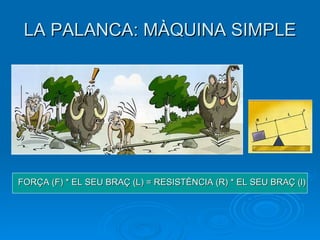 LA PALANCA: MÀQUINA SIMPLE FORÇA (F) * EL SEU BRAÇ (L) = RESISTÈNCIA (R) * EL SEU BRAÇ (l) 