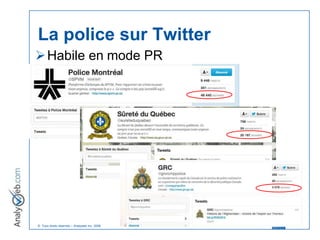 La police sur Twitter
 Habile en mode PR




© Tous droits réservés – Analyweb Inc. 2008   58
 