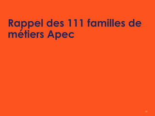 Rappel des 111 familles de
métiers Apec
33
 