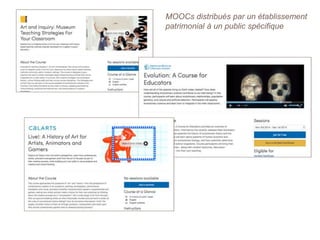 MOOCs distribués par un établissement
patrimonial à un public spécifique
 