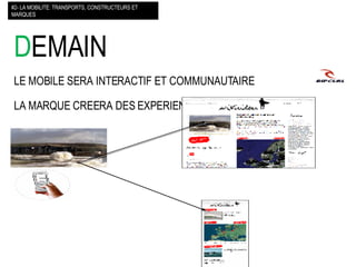 D EMAIN LE MOBILE SERA INTERACTIF ET COMMUNAUTAIRE LA MARQUE CREERA DES EXPERIENCES DE VIE #2- LA MOBILITE: TRANSPORTS, CONSTRUCTEURS ET MARQUES 