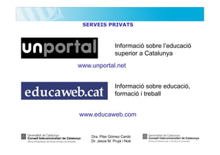 SERVEIS PRIVATS

Informació sobre l’educació
superior a Catalunya
www.unportal.net
Informació sobre educació,
formació i treball
www.educaweb.com

Dra. Pilar Gómez Cardó
Dr. Jesús M. Prujà i Noè

 