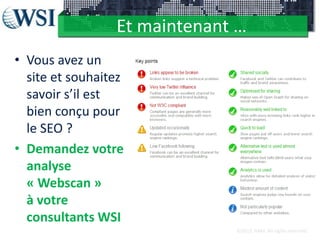 Et maintenant …
• Vous avez un
site et souhaitez
savoir s’il est
bien conçu pour
le SEO ?
• Demandez votre
analyse
« Webscan »
à votre
consultants WSI
©2012 RAM. All rights reserved.

 