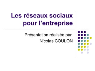 Les réseaux sociaux pour l’entreprise Présentation réalisée par  Nicolas COULON 