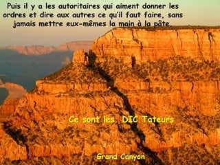 Grand Canyon Puis il y a les autoritaires qui aiment donner les ordres et dire aux autres ce qu’il faut faire, sans jamais mettre eux-mêmes la main à la pâte. Ce sont les  DIC Tateurs 