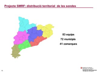 Projecte SMRF: distribució territorial  de les sondes 7 83 equips 72 municipis 41 comarques 