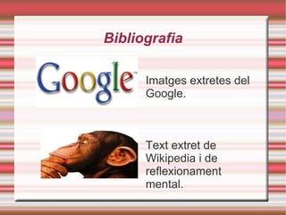 Bibliografia Imatges extretes del Google. Text extret de Wikipedia i de reflexionament mental. 