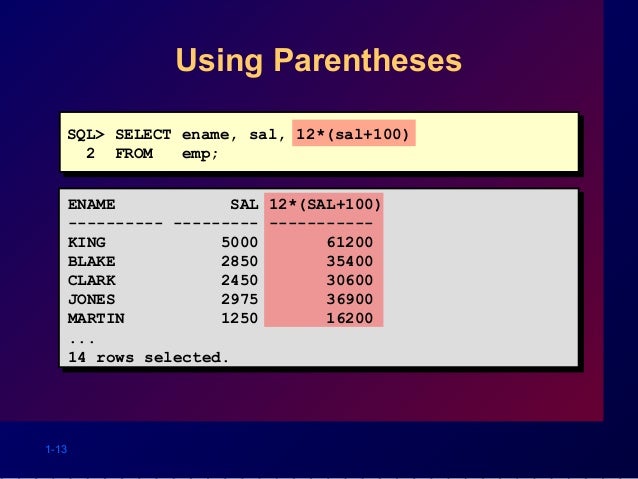 SQL WORKSHOP::Lecture 1
