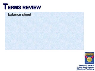 T ERMS REVIEW balance sheet Lesson 1-3, page 15