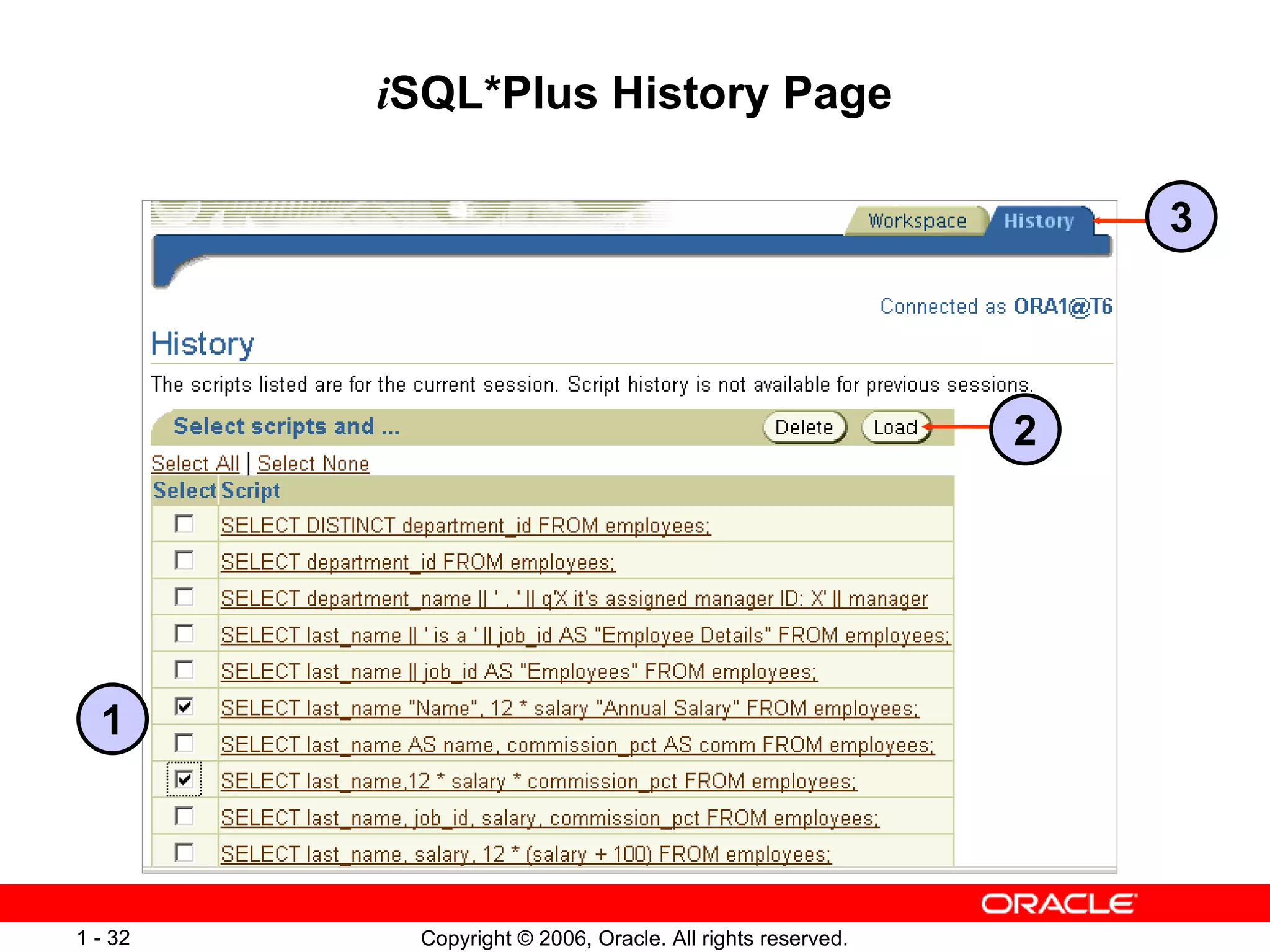 i SQL*Plus History Page 1 2 3 