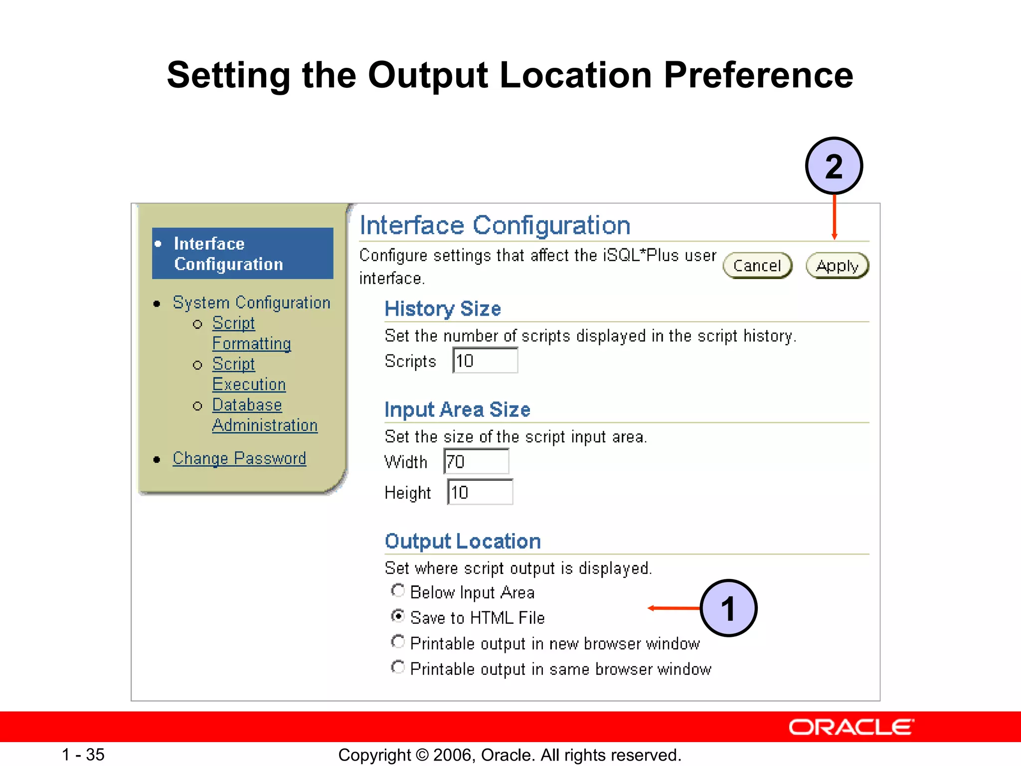 Setting the Output Location Preference 1 2 