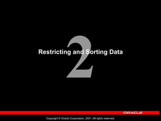 Copyright © Oracle Corporation, 2001. All rights reserved.
Restricting and Sorting Data
 