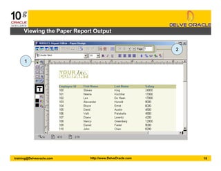 18training@Delveoracle.com http://www.DelveOracle.com
Viewing the Paper Report Output
1
2
 