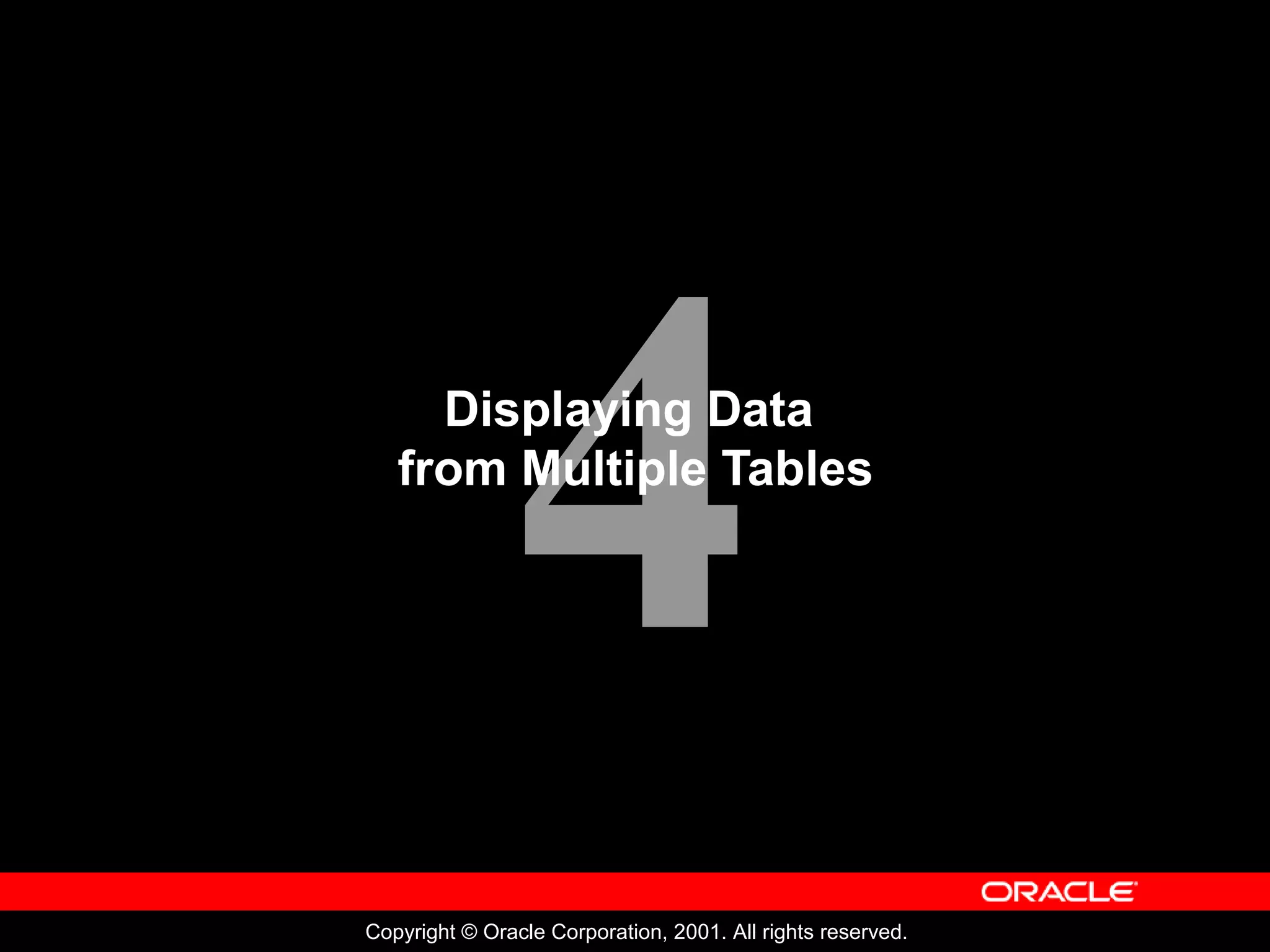 4
Copyright © Oracle Corporation, 2001. All rights reserved.
Displaying Data
from Multiple Tables
 