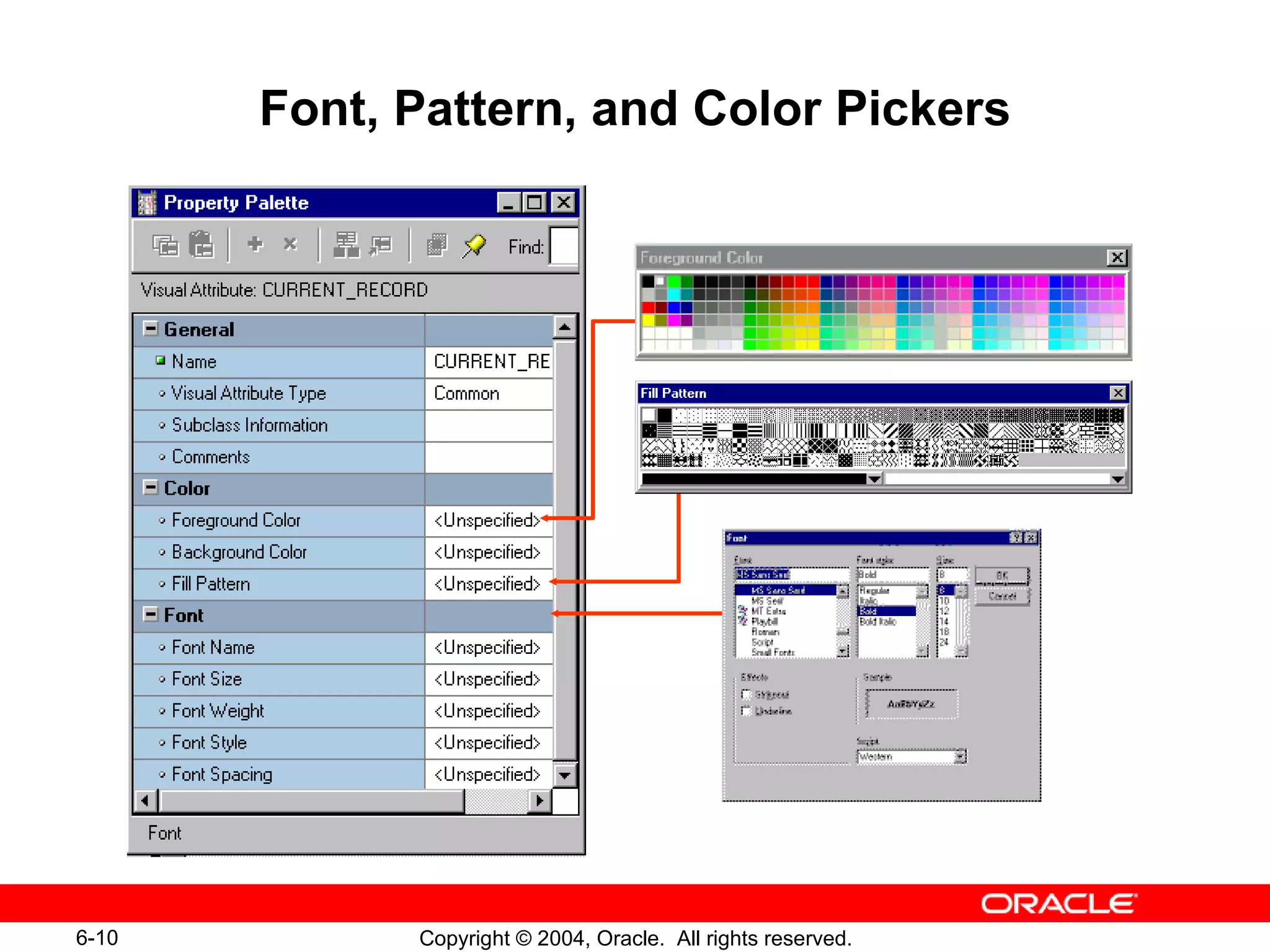 Font, Pattern, and Color Pickers 
