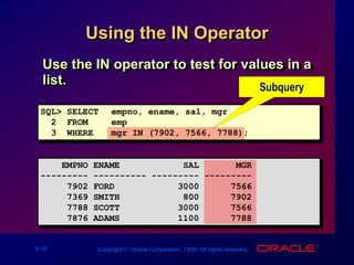 ppt subquery in sql | sql subquery tutorial with... Les06- Subqueries.ppt
