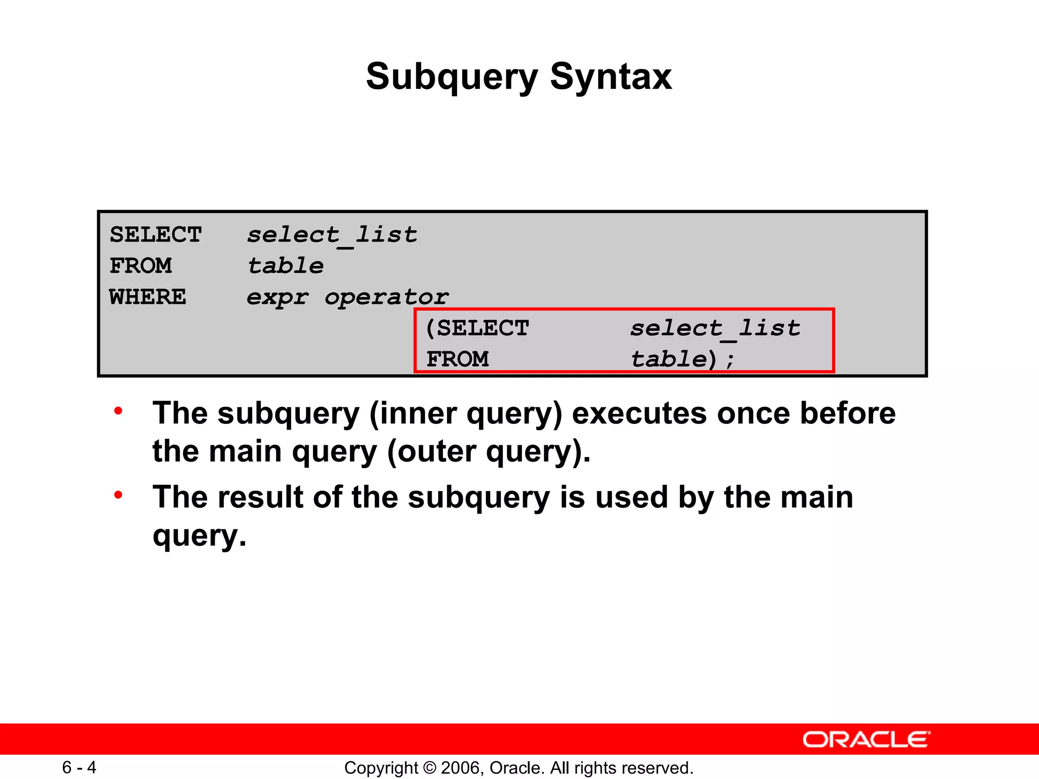 Les06 (using subqueries to solve queries) | PPT | Databases | Computer ...
