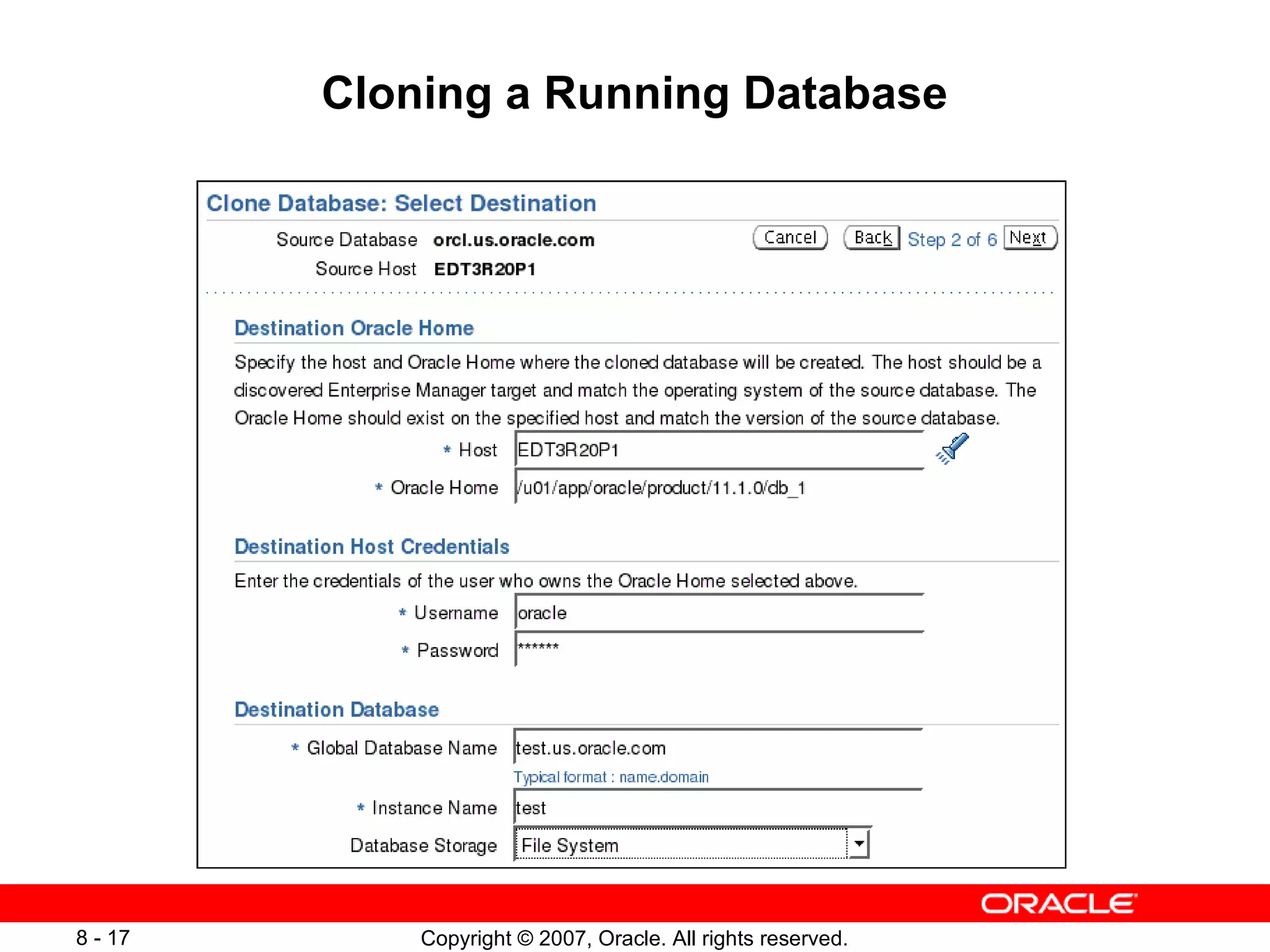 Cloning a Running Database 